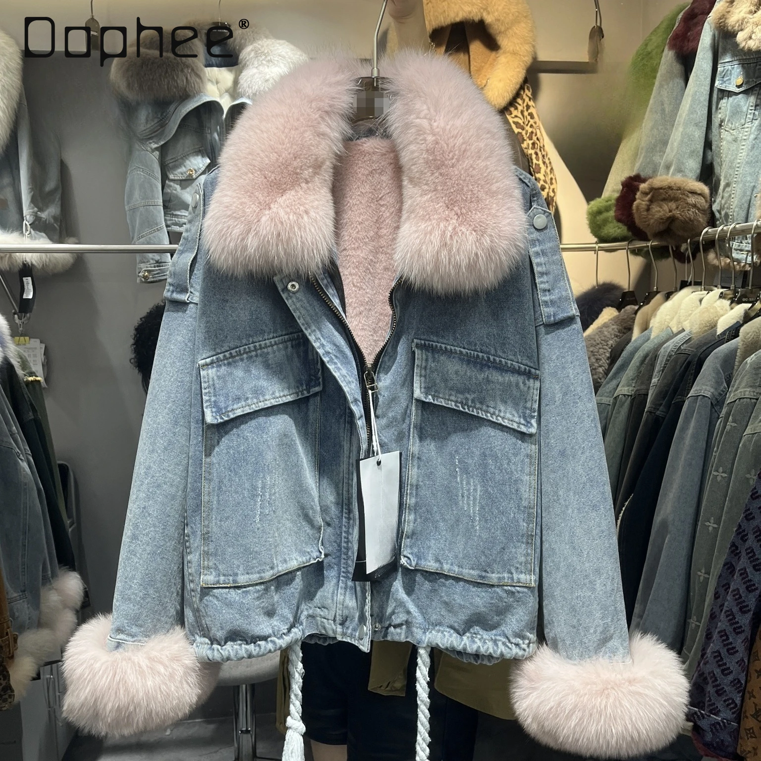 

Fox Fur Denim Jacket for Women Fleece-Lined and Thickened Winter 2025 New Korean Style Loose Fit Batwing Sleeve Cotton Coat
