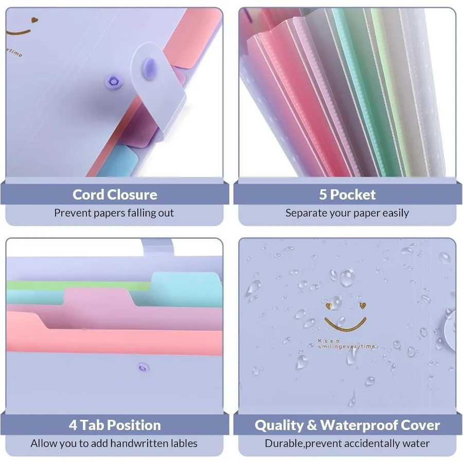 SKYDUE Expanding File Folder with 5 Pockets Cute Accordion File Organizer for Letter Size Documents Portable Paper Receipt Orga