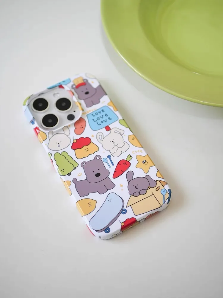 Cartoon Bear and Rabbit Picnic Case for IPhone 15 14 13 Pro Max 12 Mini 11 Pro Plus 7 8 Shockproof Protective Hard Acrylic Cover