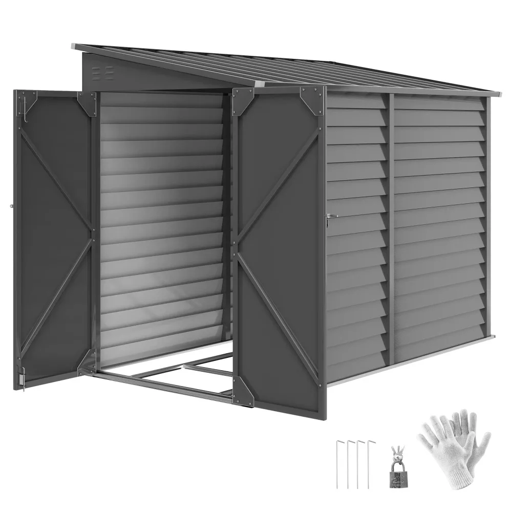 

4.6' X 9' Metal Outdoor Storage Shed with Lockable Doors, Dark Gray