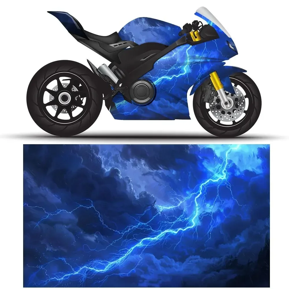 Mysterious Blue Lightning Glow Motorcycle Stickers, Durable Car Vinyl Wraps Suitable for Most Vehicles, Car Body Sticker Film