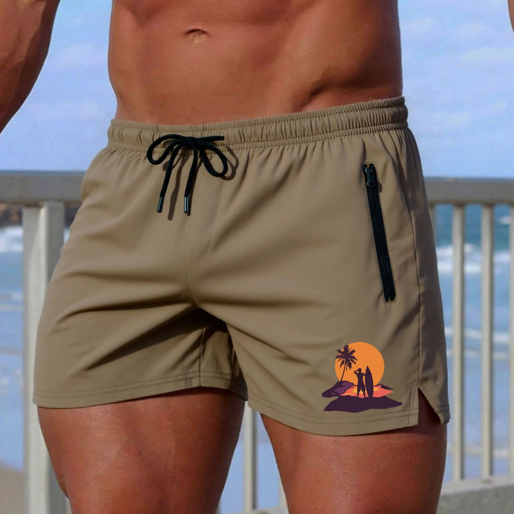 

Летние повседневные пляжные шорты с принтом заката, новинка 2026 года, с карманами на молнии, быстросохнущие, на шнурке, доступны в различных цветах