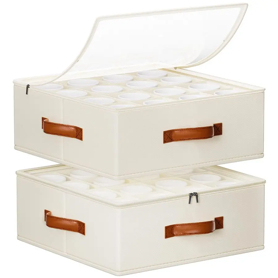 

Коробка для хранения кофейных кружек с разделителями, штабелируемые контейнеры для хранения посуды с крышкой, молнией и ручками для 32 кофейных кружек