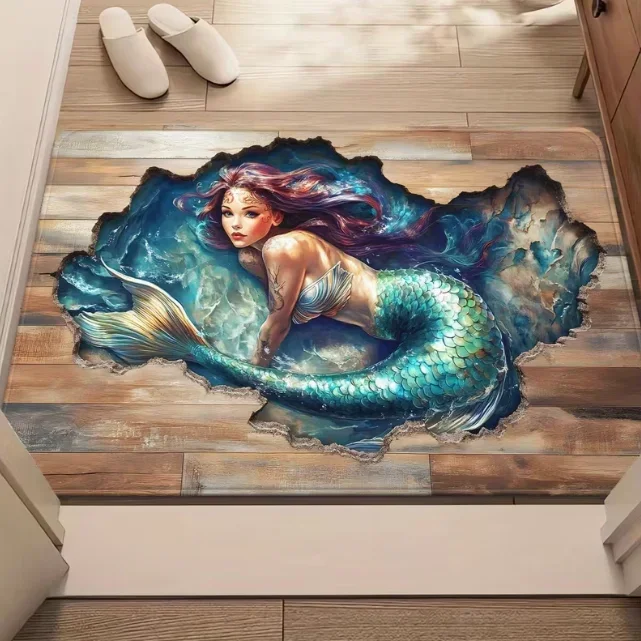 3D Visual Illusion Door Mat with Realistic Broken Wood Grain Anti-Slip Indoor Outdoor Car Home Decor Floor Mat
