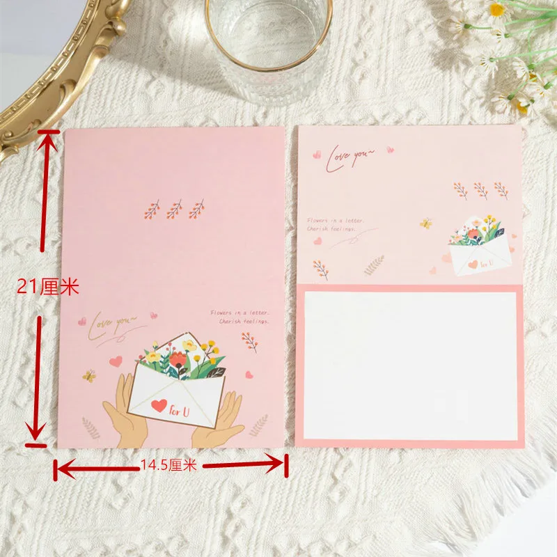 4Pcs Mother's Day Fresh and Delicate Gold-Embossed Folded Flower Bouquet Greeting Card with Florist's Message Card and Envelope