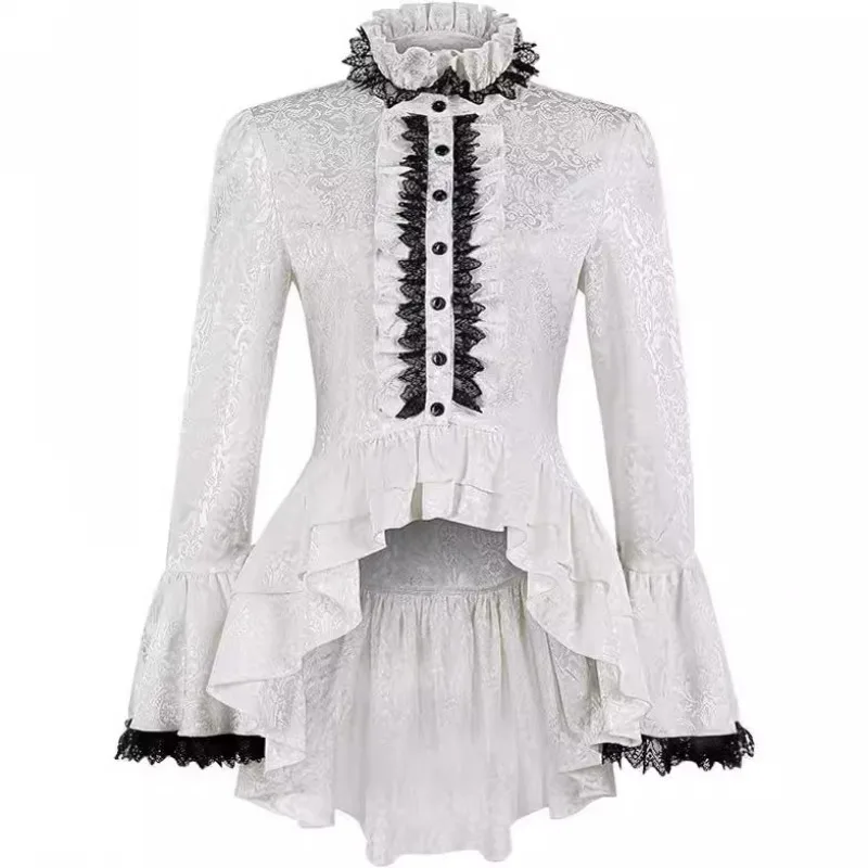 

Vintage Style Medieval Standing Neck Flared Sleeve Blouse Cosplay Costume Victorian Costume Festive Court Gothic Play Lace Top