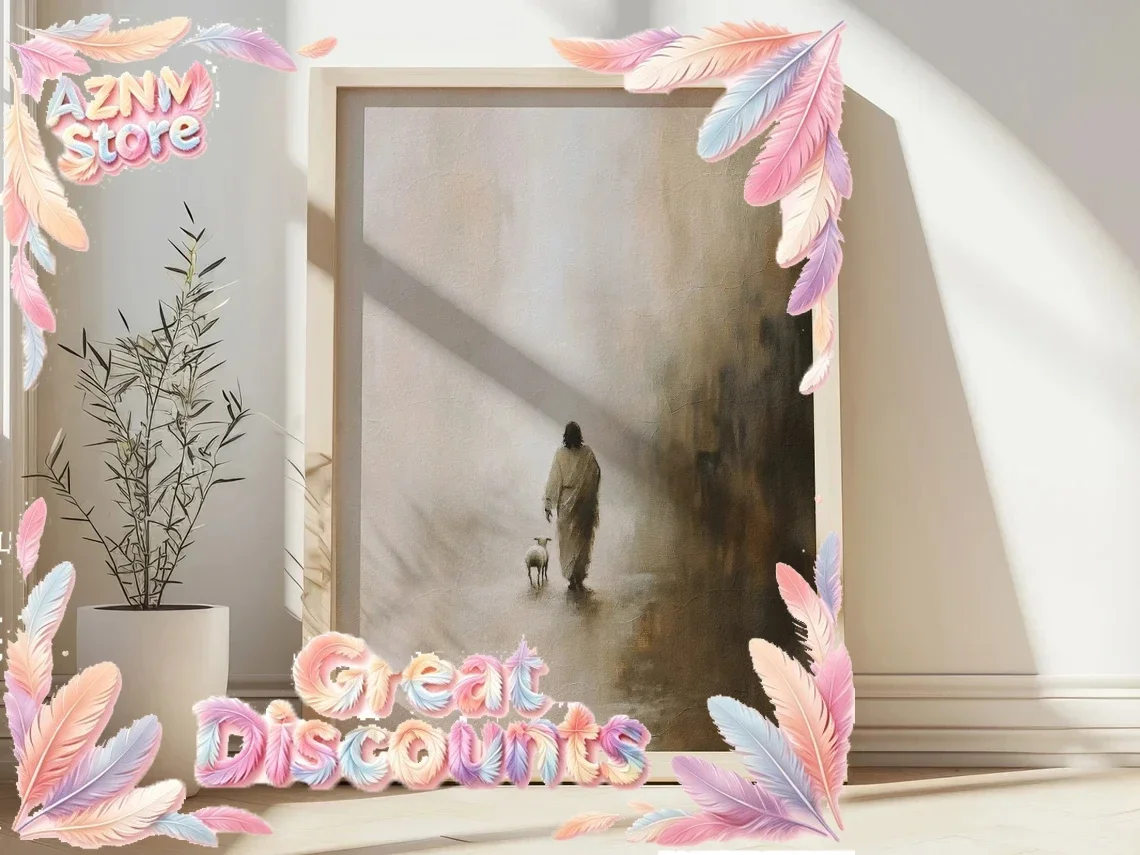 Jesus and Lost Sheep Wall Art Canvas Prints And Posters Watercolor Painting Good Shepherd Art Living Room Home Decor Artwork