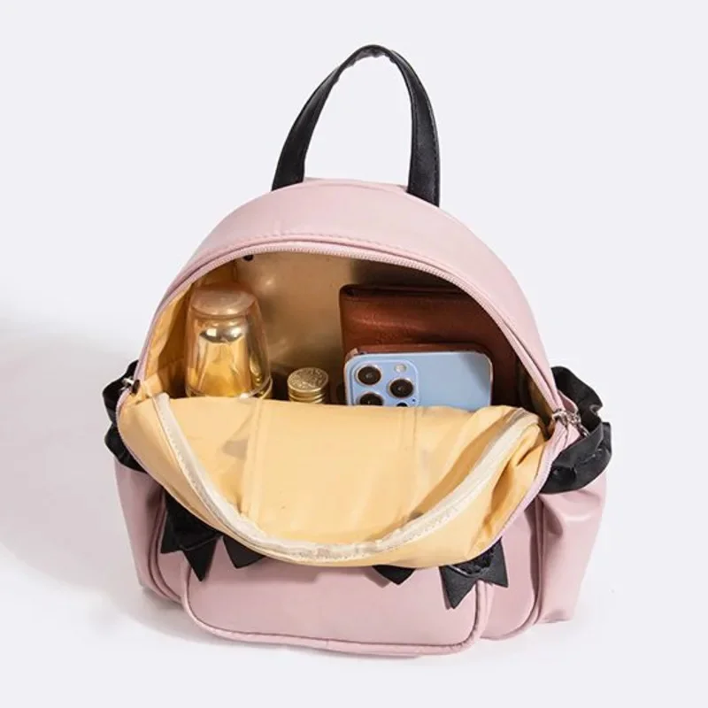 Bow Y2K Ribbon Backpack Itabag Japan PU Kawaii Mine Lace Cat Ear Backpack Zipper Student Waterproof Large Capacity Backpack New