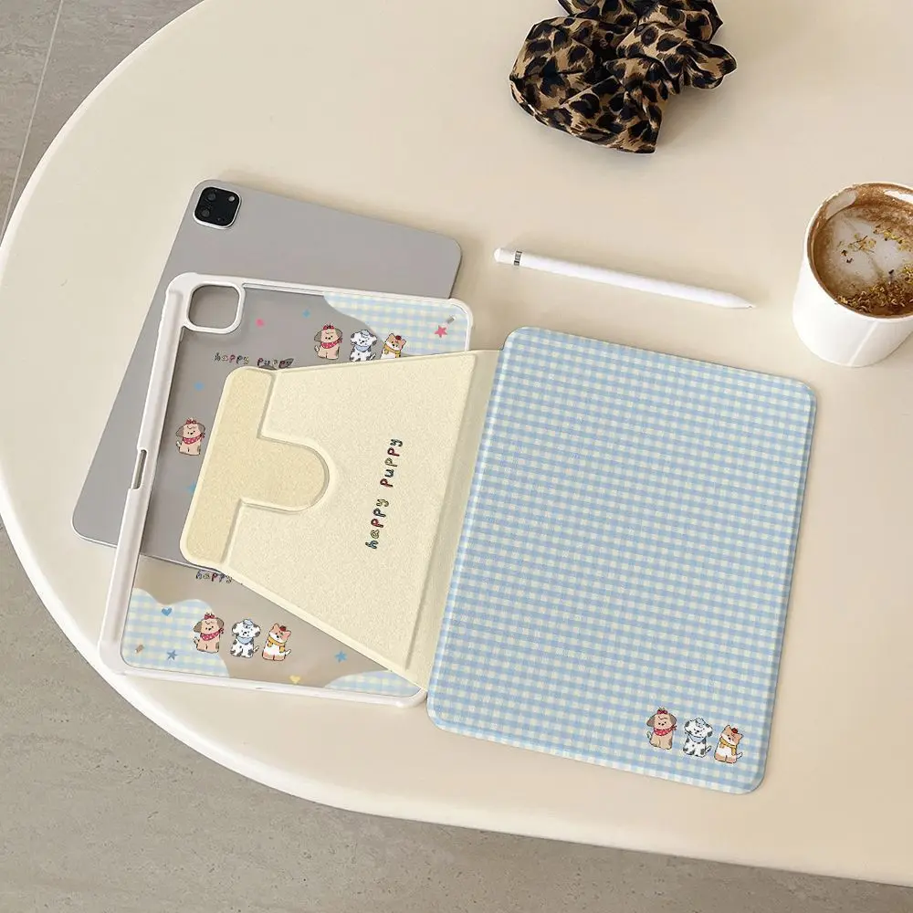 Simple Blue white Checkered Dog For iPad Pro Air 13'' 11'' M5 M4 M3 M2 2 1 11th A16 12.9'' 10 9 8 Th Mini 7 6 5 4 8.3'' Case