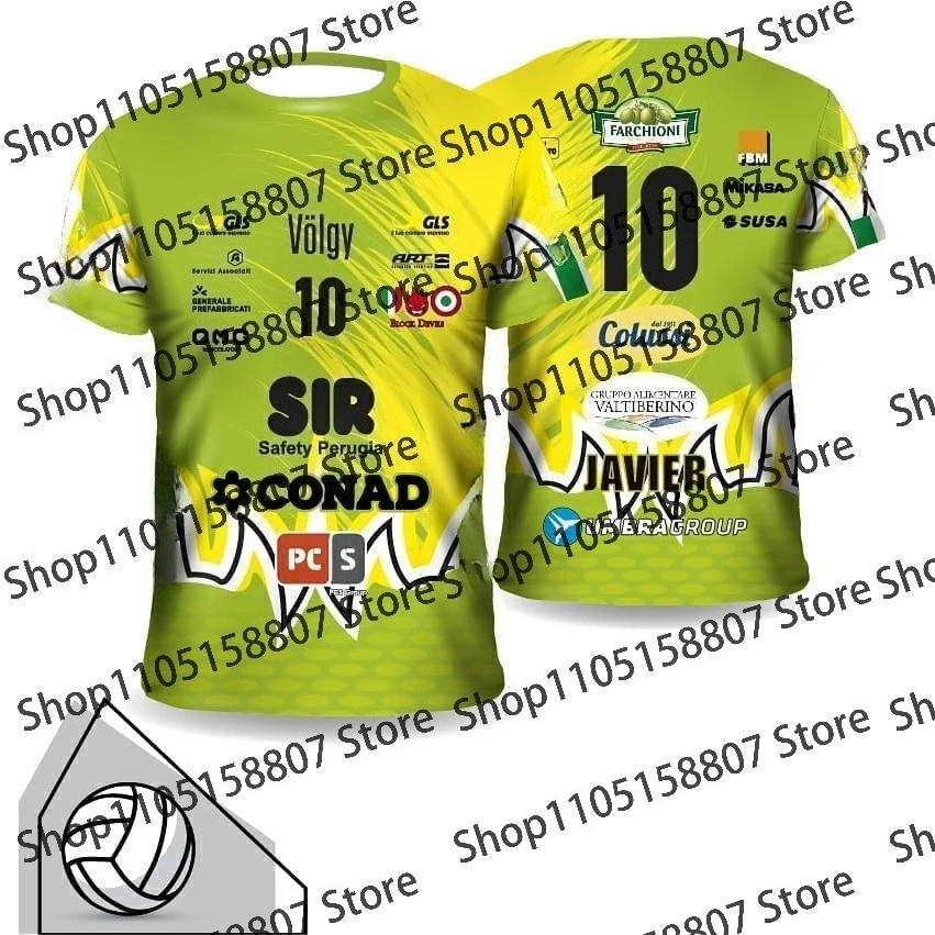 2026 الصيف رجل جديد وصول نمط Perugia الكرة الطائرة جيرسي رجل إمرأة تي شيرت رياضي الراحة تنفس ثلاثية الأبعاد المحملة موضة الملابس