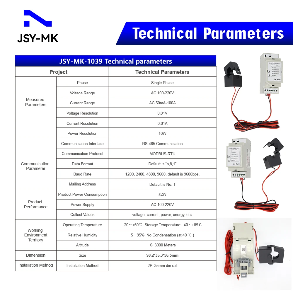 Single Phase AC Power Energy Meter Module 100A RS485 Bidirectional Measurement JSY-MK-1039