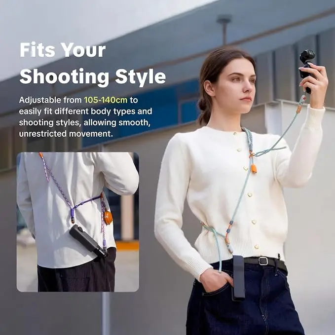 For DJI Osmo Pocket Series & Insta360 Luna Ultra PGYTECH 2‑in‑1 Shoulder Wrist Lanyard, Adjustable Travel Vlogging Strap