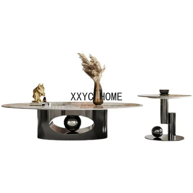 

Комбинированный журнальный столик из камня и стали, круглый, новый, современный, простой, из высококачественной нержавеющей стали, итальянский дизайнерский столик, дизайнерская модель