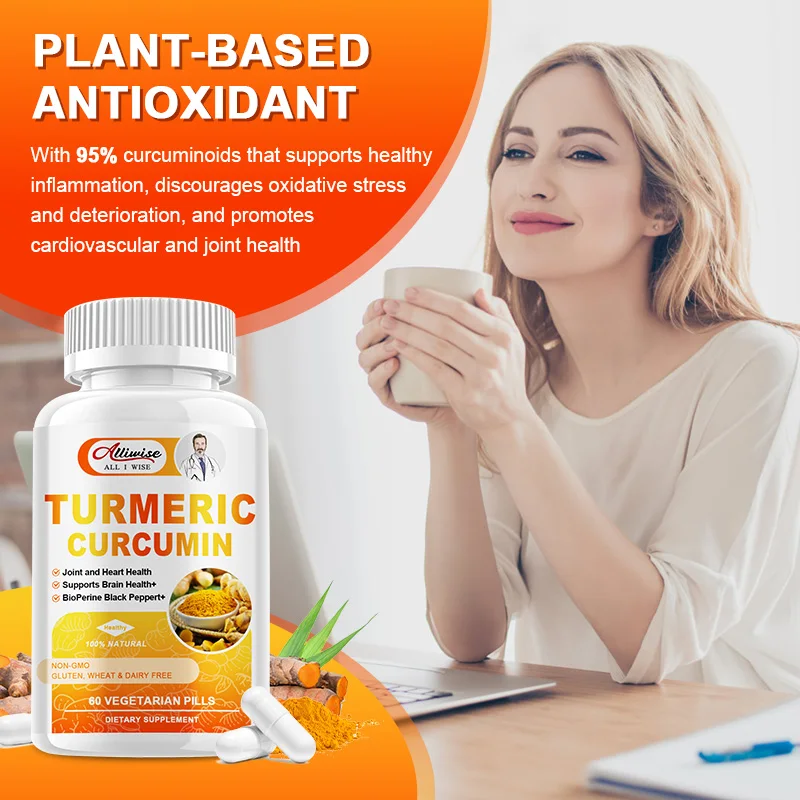 Alliwise Turmeric Curcumin  Support Muscle Joint Pain Arthritis Anti-Aging Antioxidant Immunity Heart Health Powerful