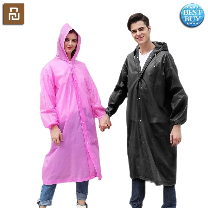 Youpin Waterproof Raincoat Women Men Outdoor Hooded Rain Poncho Reusable EVA Frosted Thickened Adult Clear Cape Rain Coat Suit