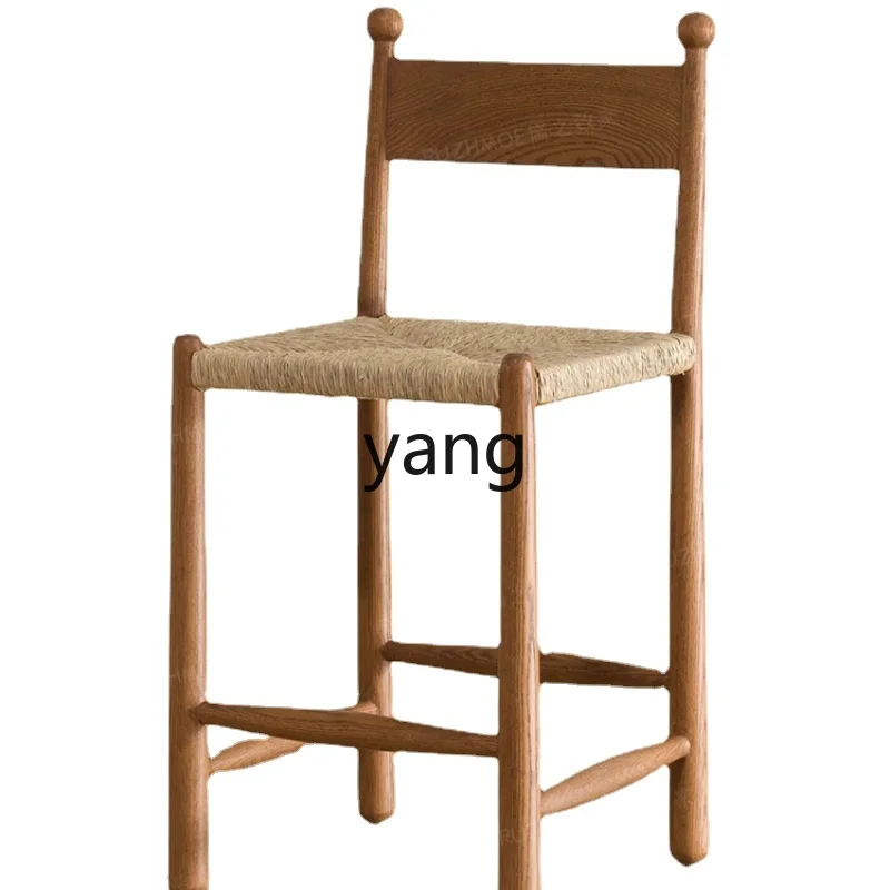 

Yjq Cabinet Chair Solid Wood Mid-Ancient Home Woven Bar Designer Retro High-Leg Chair Rattan Chair