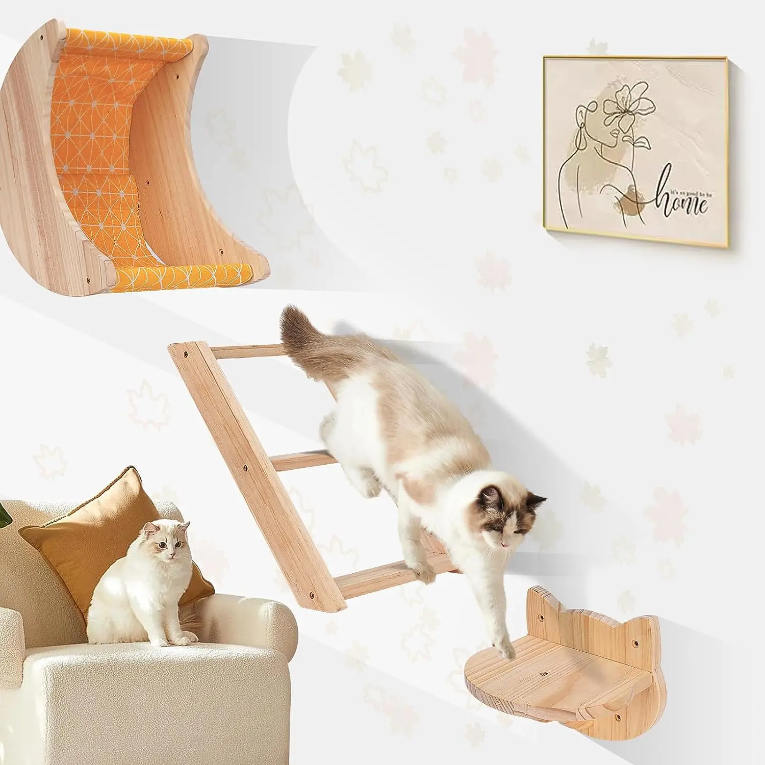 Étagères d'escalade pour chat, tour d'arbre à chat, hamac en bois, plateforme de saut, échelles pour dormir et jouer, meubles pour chats