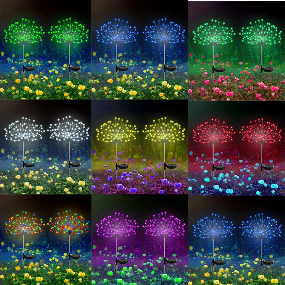 Solar Firework Lights Outdoor Waterproof Grass Globe Dandelion Lamp Decorative Lights for Gargen Christmas Lawn Pathway