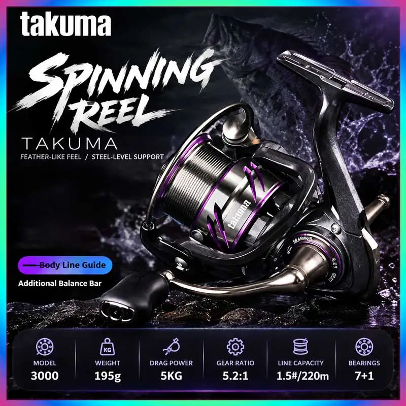 Takuma Lingxi 3000s Lightweight Spinning Reel 7+1 Bearing Metal Wire Cup Long Cast Sea Fishing Wheel For Angler