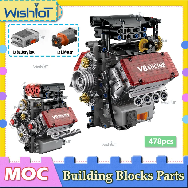 

Моделирование 478 шт. V8 двигатель моторизованные строительные блоки модель механический электропривод орнамент автомобили запчасти игрушки подарки для взрослых