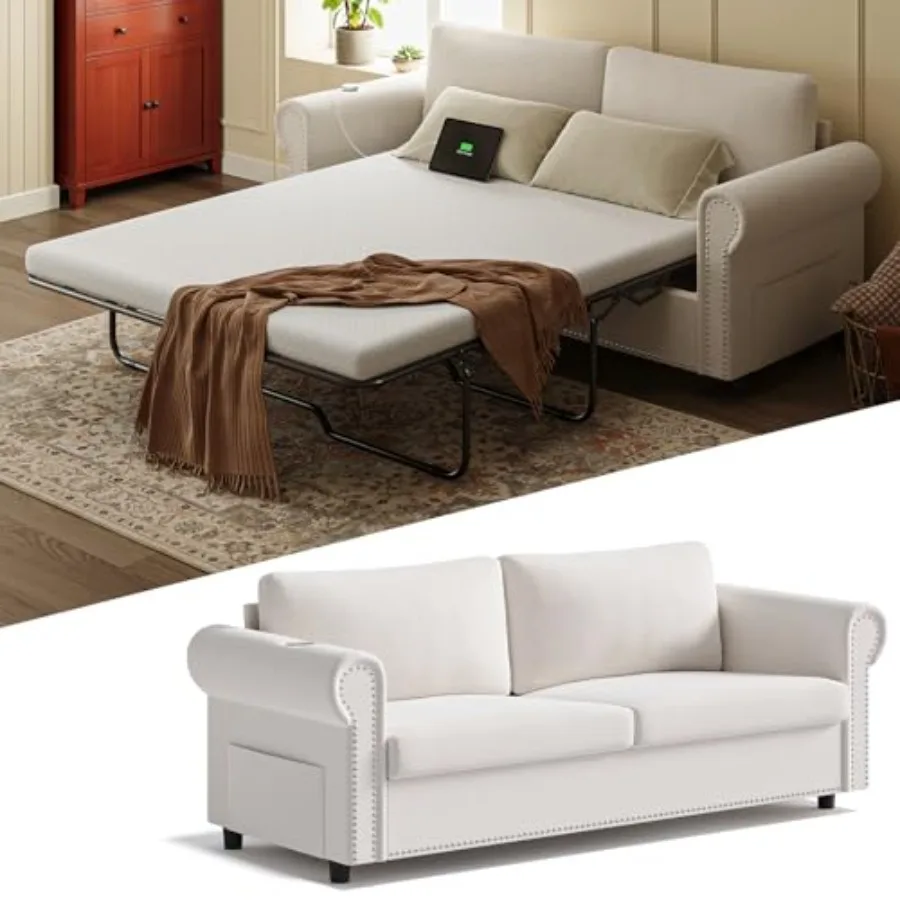 

Queen Pull Out Sofa Bed 83" Large Sleeper Sofa with Queen Size Mattress 2-in-1 Convertible Loveseat Sofa-Bed with USB Ports Sid