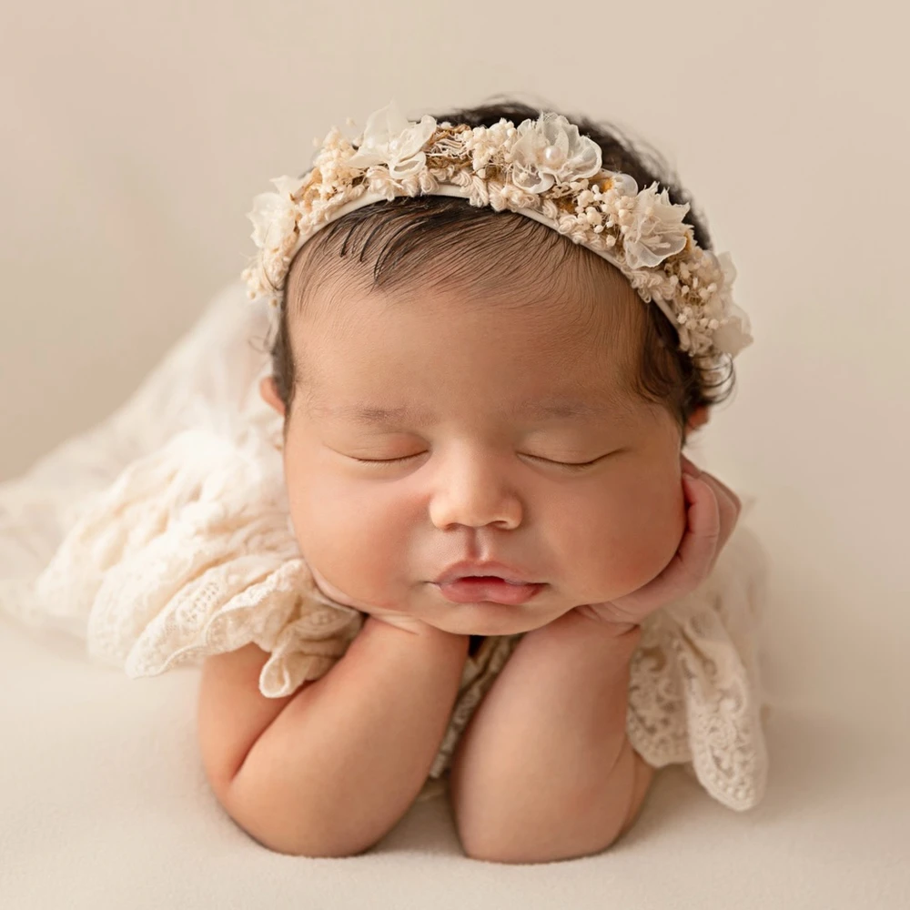 Professional Studio Newborn Photography Props Romper Embroidery Infant Photoshoot Clothing Baby Girl Princess Tulle Gown