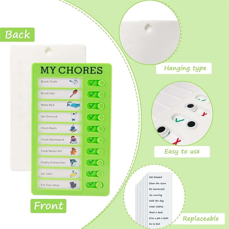 A01E-4 Pieces My Chores Check List Board Memo Plastic Board With 10 Detachable Cardstock Fit For Kids Home