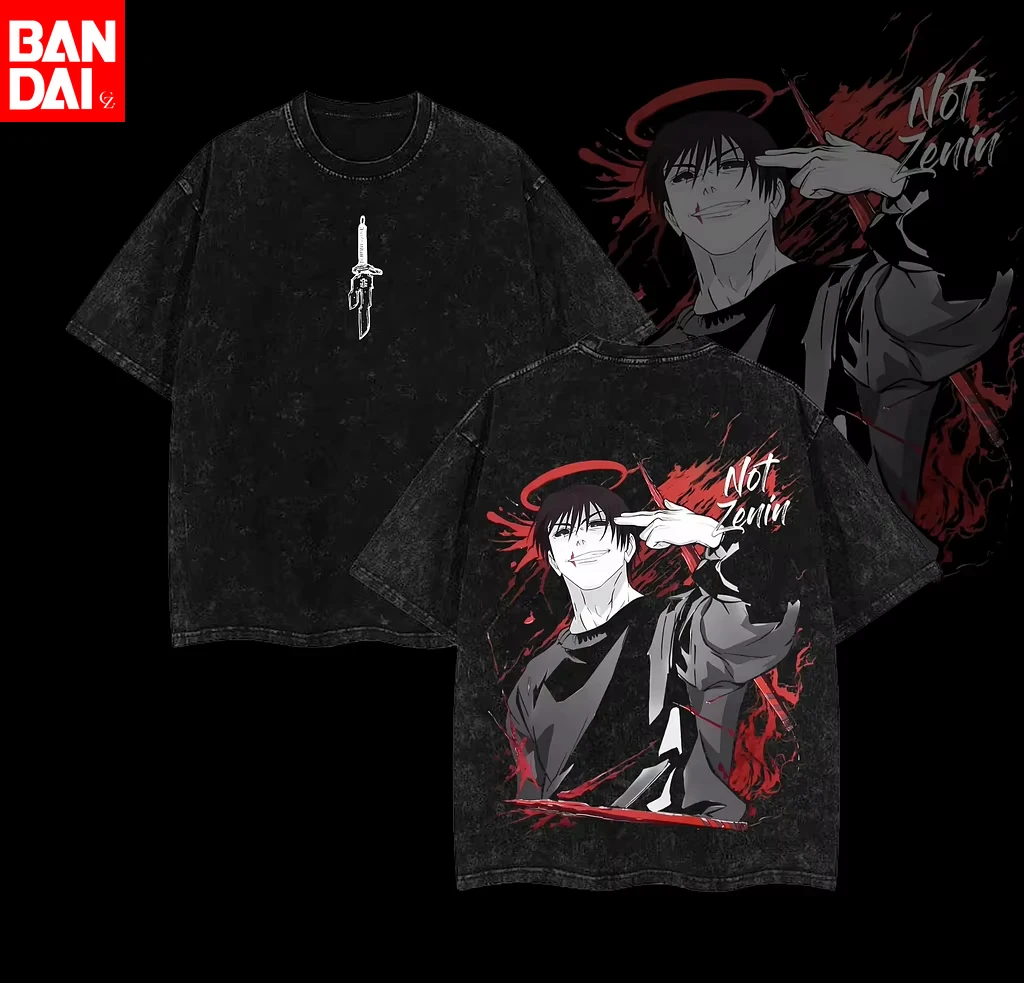 

Washed Black Jujutsu Kaisen Ryomen Sukuna T Shirt Men Oversized Streetwear Anime Short Sleeve Cotton Tees Summer Sporty Tees