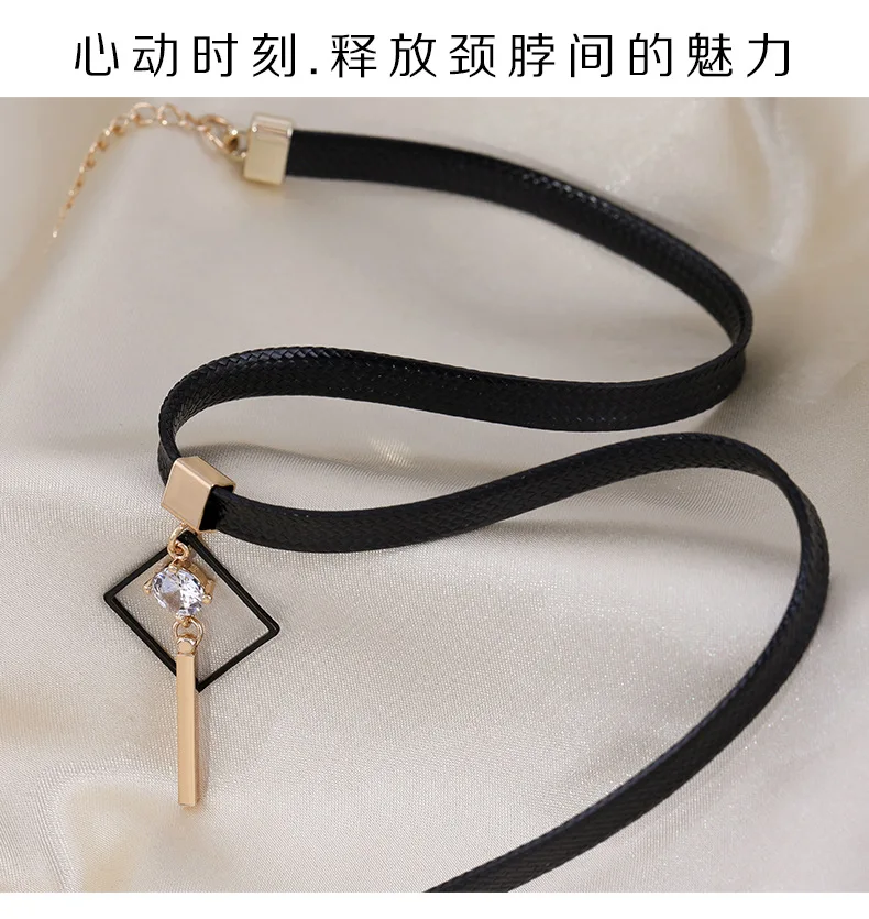 قلادة على شكل عظمة الترقوة بحبل أسود، قلادة زركونيا طويلة جديدة وأنيقة على شكل ألماس للنساء