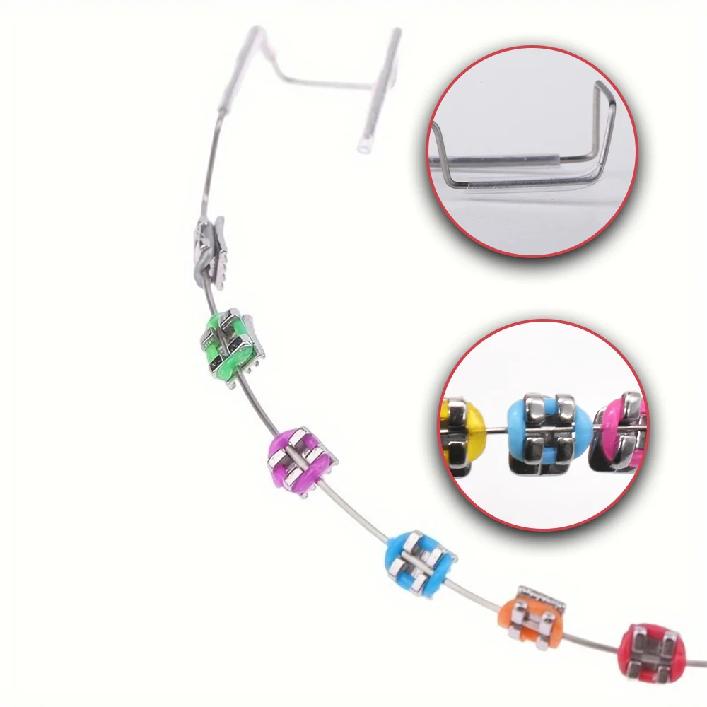 1 Pair Colorful Brackets Dental Fake Braces With Hook Temporary Tooth Decoration With Metal Wires Bracket Ligature Tie With Box