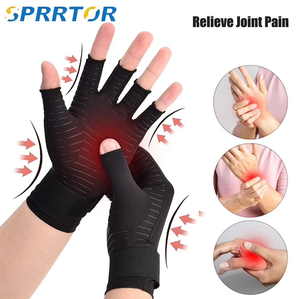 1Pair Compression Gloves,Copper Arthritis Gloves with Adjustable Wrist Strap,Carpal Tunnel,Computer Typing,Support for Men&Women