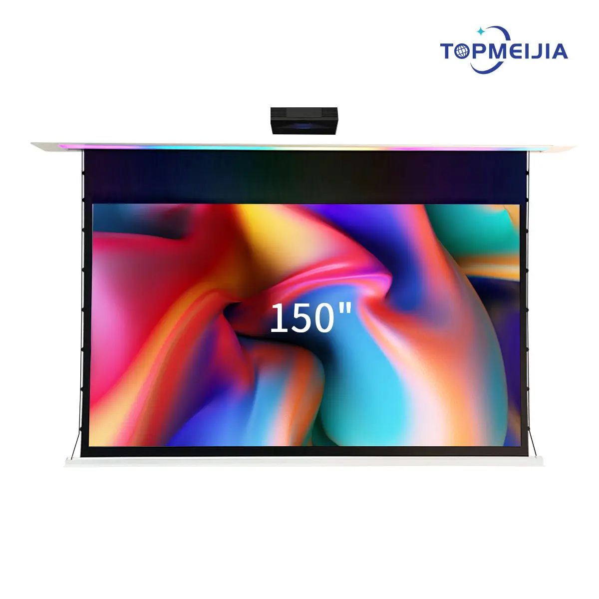 

150" Intelligent In Ceiling Motorized Projection Screen Elastic Shock Absorbing Cover UST ALR Projector Screen With Led Lights