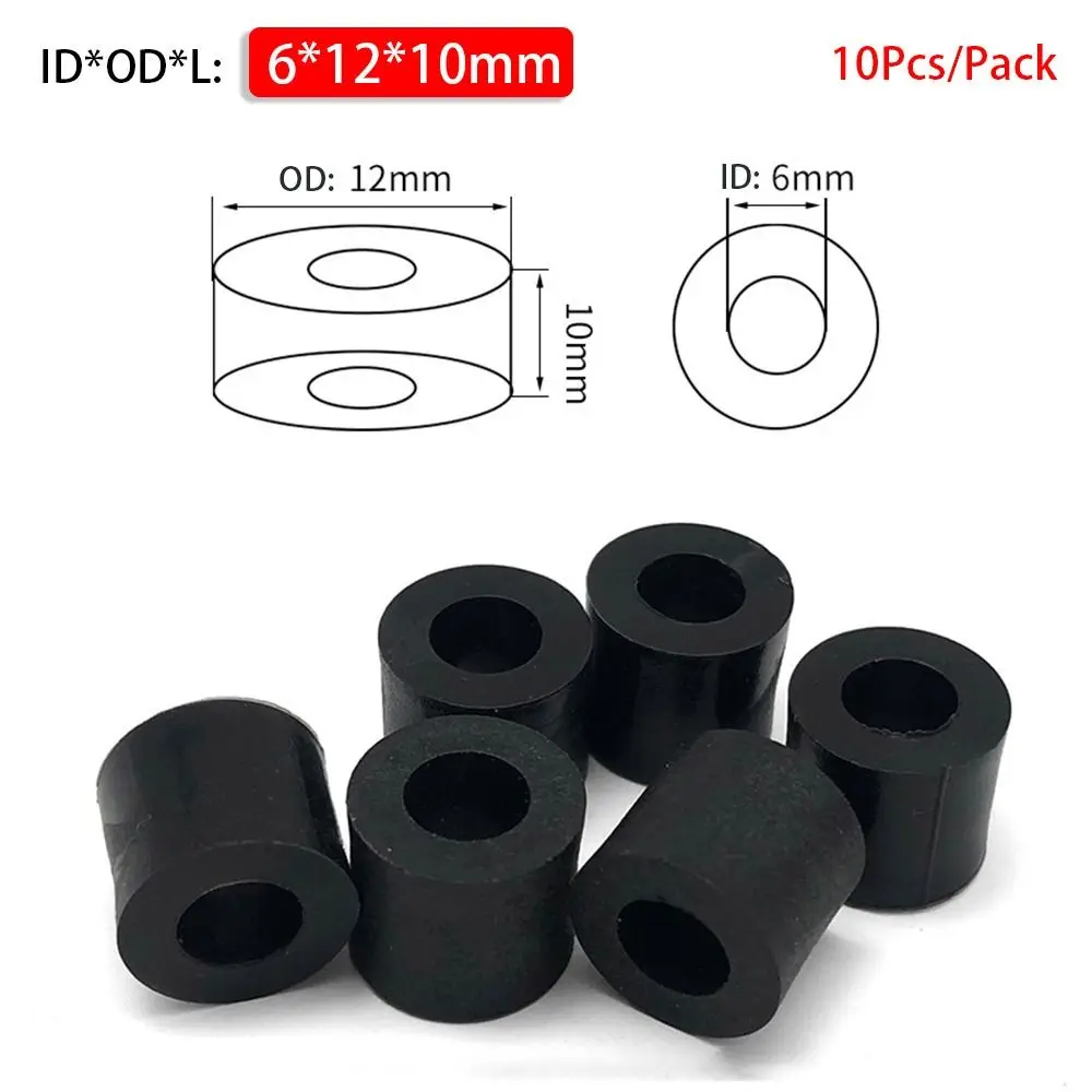 10Pcs/Pack New Non-Threaded ABS Spacer PCB Board Support M3-M10 Hollow Standoff Black Round Nylon Washer