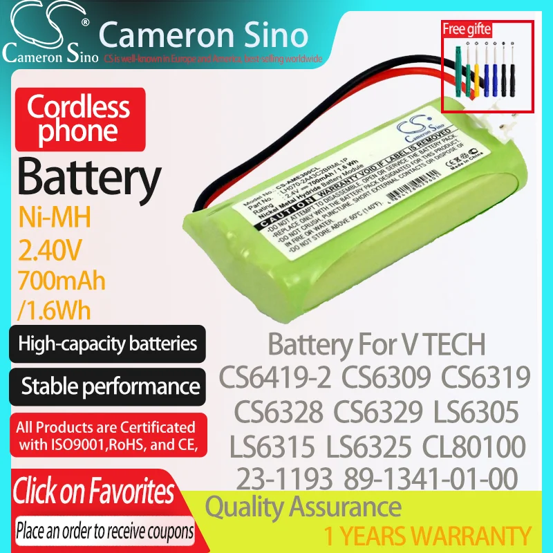 CameronSino Battery for V TECH CS6419-2 CS6309 CS6319 CS6328 CS6329 LS6325 LS6305 fits AT&T BT166342 Cordless phone Battery