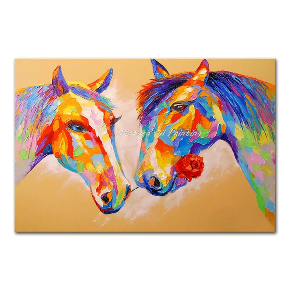 Mintura,Hand-Painted Handmade Oil Paintings on Canvas,Two Horses In Love Wall Art for Living Room Hotel Decor Home Decor Artwork