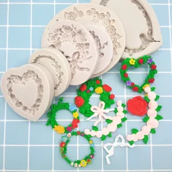 Christmas Wreath Silicone Mold Love Wreath Fondant Tool Flower Picture Frame Baking Cake Decorating Tools Chocolate Cake Mould