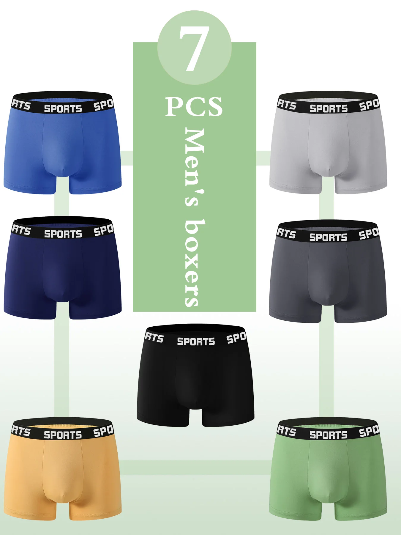 

7 Pcs! Men's Boxers, "SPORTS" Waist Design, Colorful Matching Super Eye-Catching,Snug Without Tightness