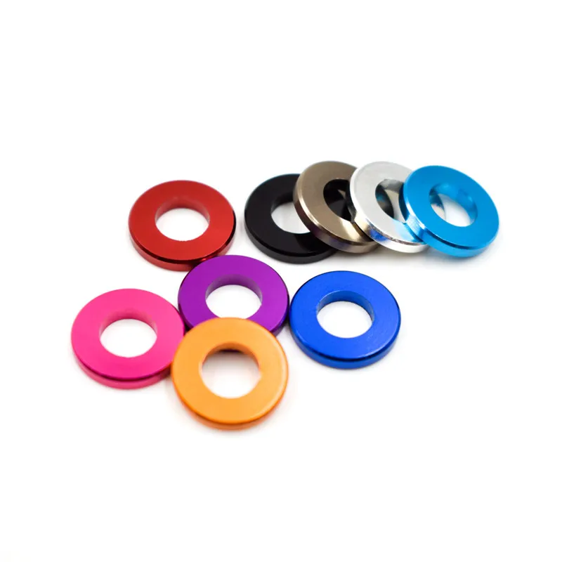 10pcs M5 M6 M8 M10 อลูมิเนียมแบนเครื่องซักผ้า Anodized Multi-corlor อลูมิเนียม Bushing ปะเก็นเครื่องซักผ้าธรรมดาสําหรับรุ่น RC อะไหล่