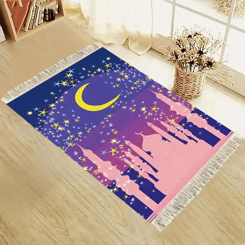 VIKAMA Purple Blue Star Moon Mosque Ancient City Arch Worship Carpet Wear resistant Portable Home Worship Mosque Pilgrimage