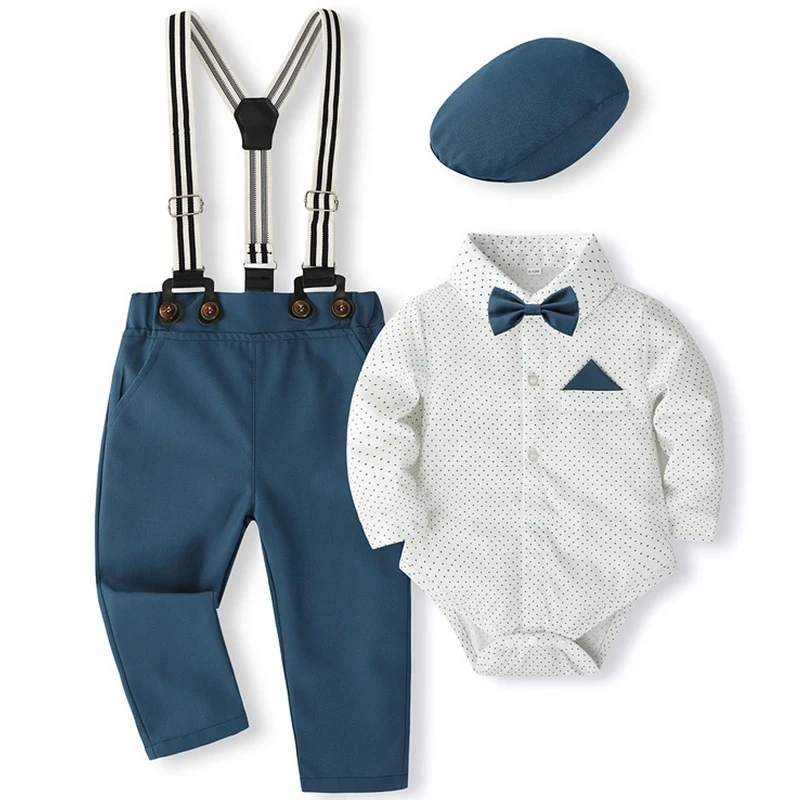 

5Piece Sets Spring Toddler Boy Clothing Luxury Baby Clothes Korean Fashion Dot Gentleman Bodysuit+Pants Toddler Outfits BC1691