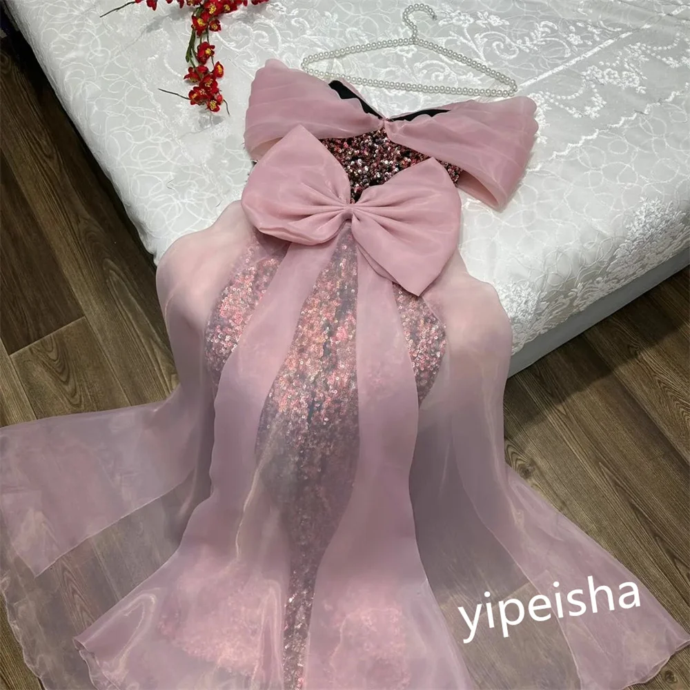 Customized Elegant Sparkle Off-the-shoulder A-line Evening Dress Formal Ocassion Gown Satin vestidos de fiesta