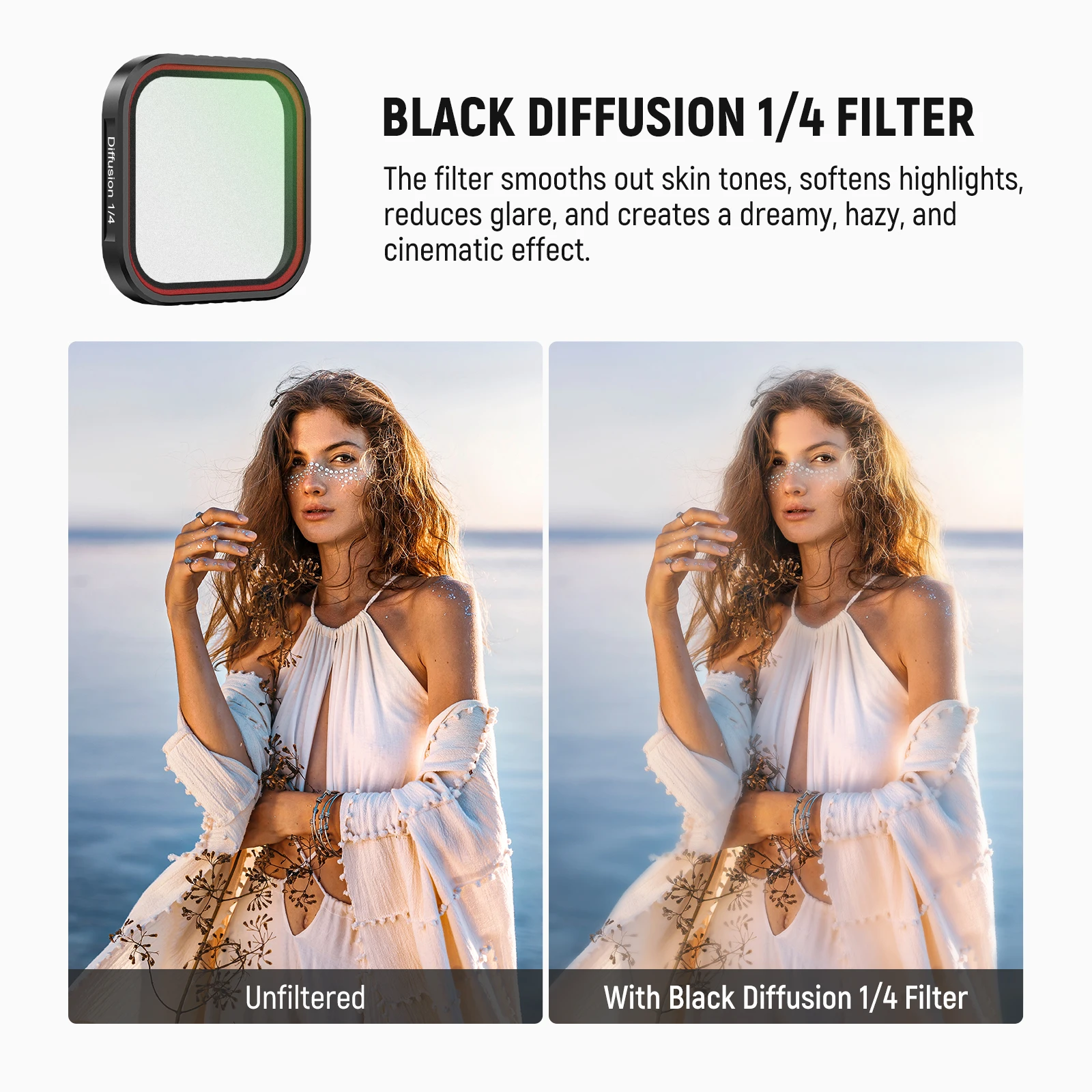 Filtr dyfuzyjny NEEWER 1/4 Black Mist kompatybilny z Insta360 Ace Pro / Pro 2, filtr obiektywu kamery sportowej z szkła optycznego HD — zdjęcie produktu 4