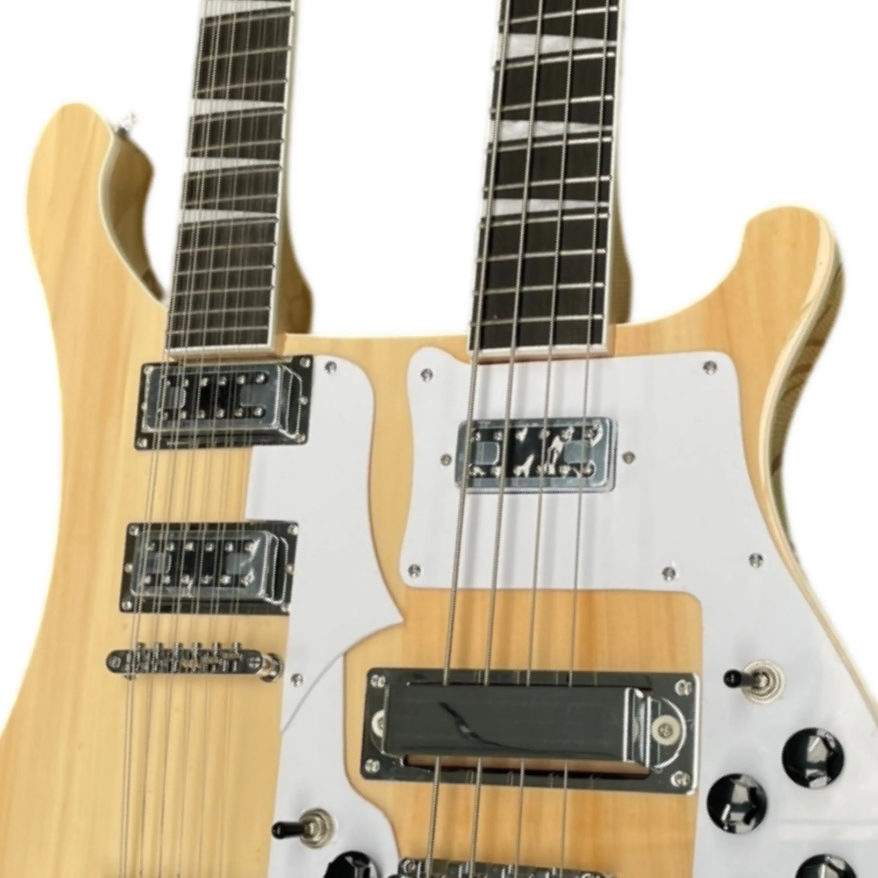 Wood Finish Double-Headed Electric Bass Guitar,12+4 Strings,Wood Grain Texture Guitars,Silver Hardware,Sturdy Durable Guitarra