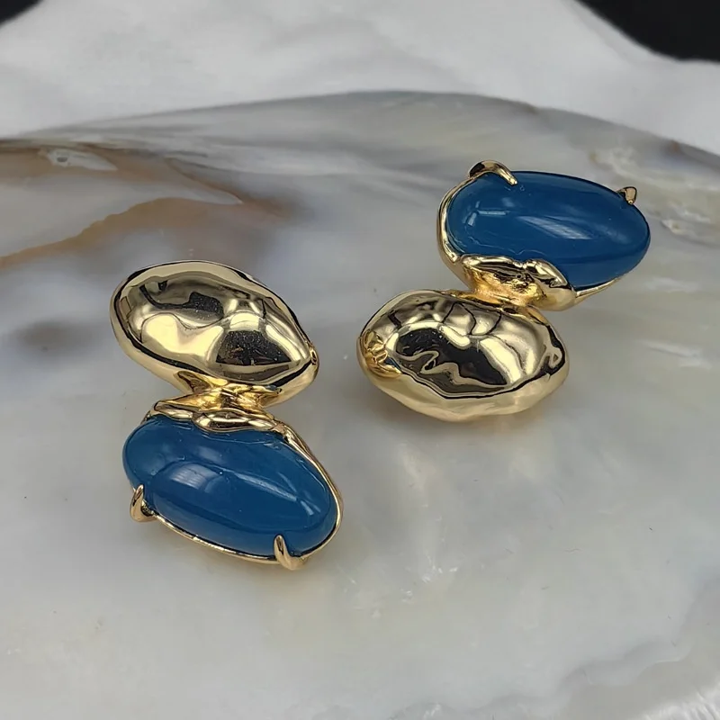 

Modern Retro Sleek 925 Silver Glass Dangling Stud Earring Radiant Blue Acrylic Ear Drop European Court Coloured Glaze Jewelry