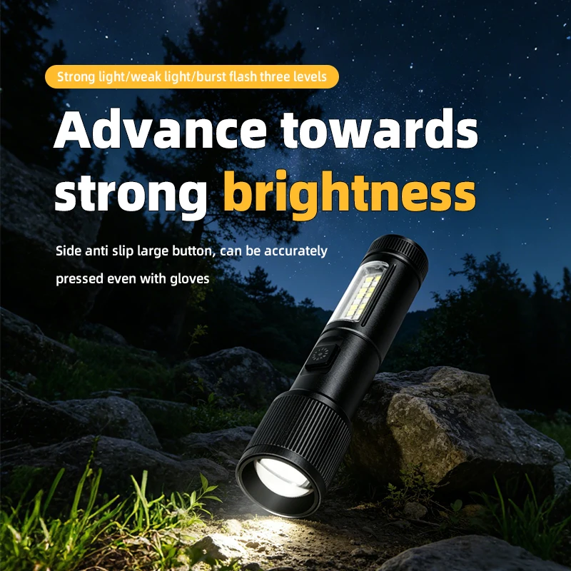 LED black flashlight (telescopic aluminum alloy) with long-lasting battery life, essential for camping and exploration view 4