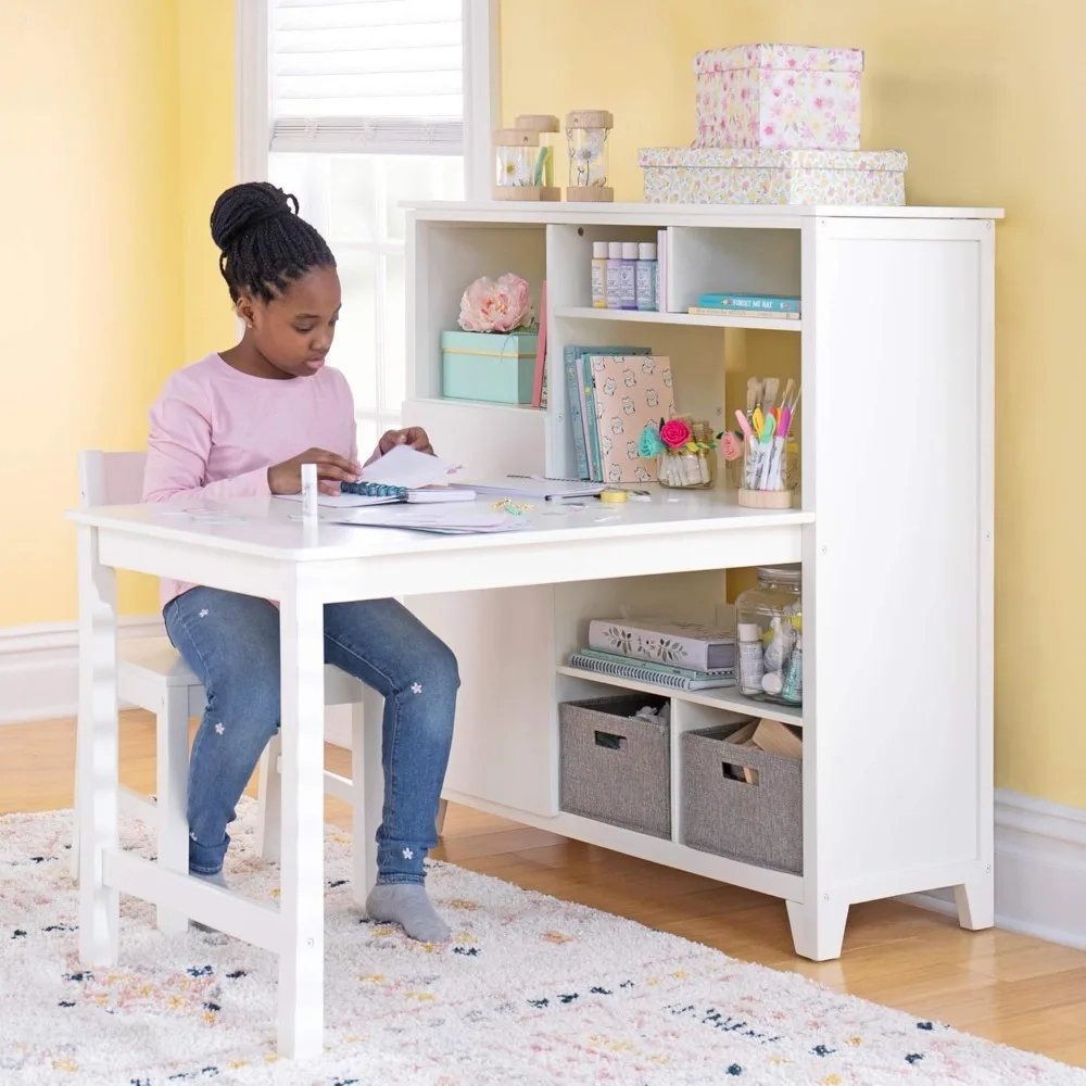 Children's Study Table, Wooden Storage Cabinet with Extension Desk and Chair, for Homeschool, Computer Study Table