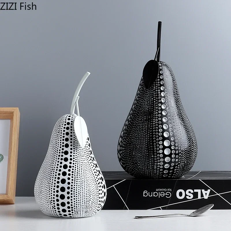 Fruit Abstract Statue Ornaments Simple Room Decor White Black Apple Pear Resin Figurine Desk Adornment Home Decoration Modern