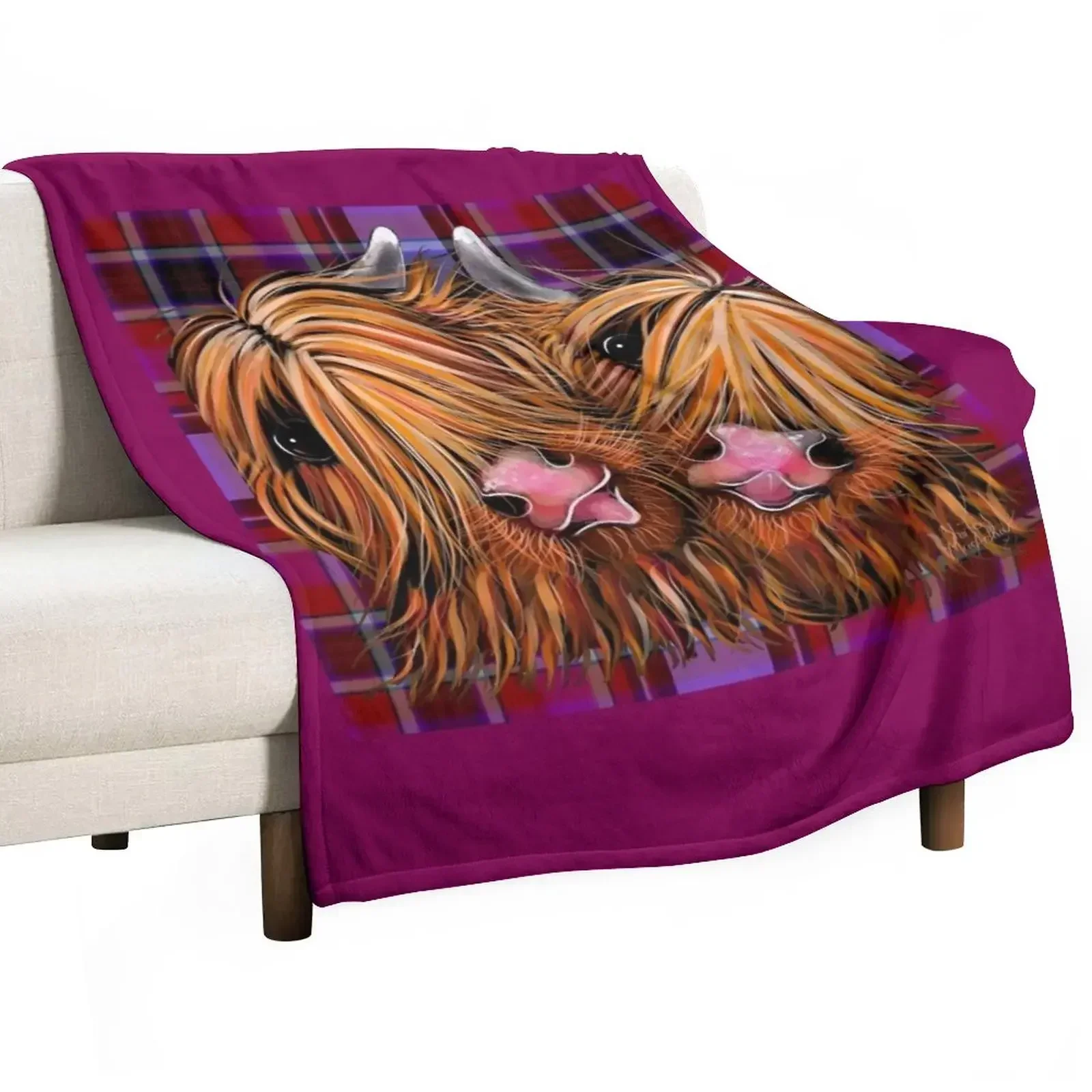 

HiGHLaND CoW PRiNT ' RHuBaRB & GiNGeR oN TaRTaN ' BY SHiRLeY MacARTHuR Throw Blanket Decoratives Flannels For Baby Blankets