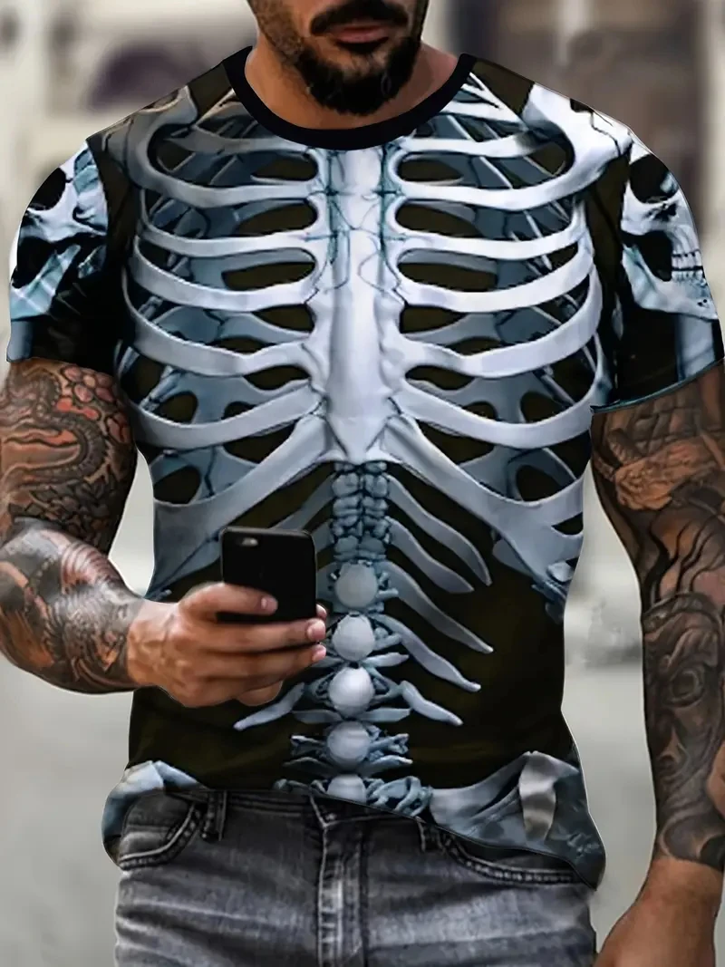 

3D Print Horror Skeleton Fashion T-Shirts Cosplay Bone Costume Streetwear Men Women Oversized Short Sleeve T Shirt Tees Clothing