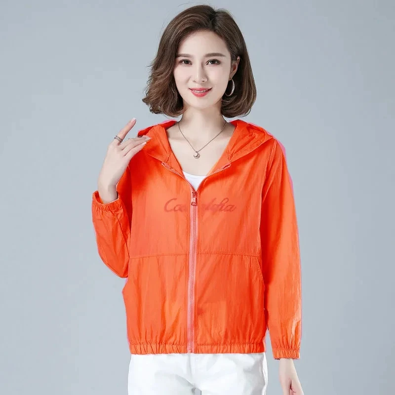 Ultraviolet-proof Women Summer New Solid Color Long Sleeved Sunscreen Clothing Top Coat Middle Aged Mom Costume Sunscreen Jacket